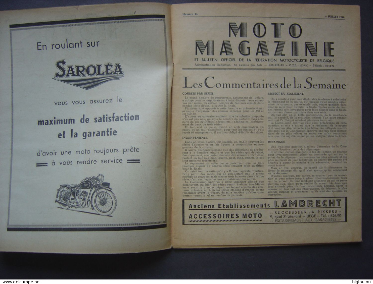 REVUE MOTO MAGAZINE - Nr 14 Du 6 Juillet 1946 - Auto/Motorrad