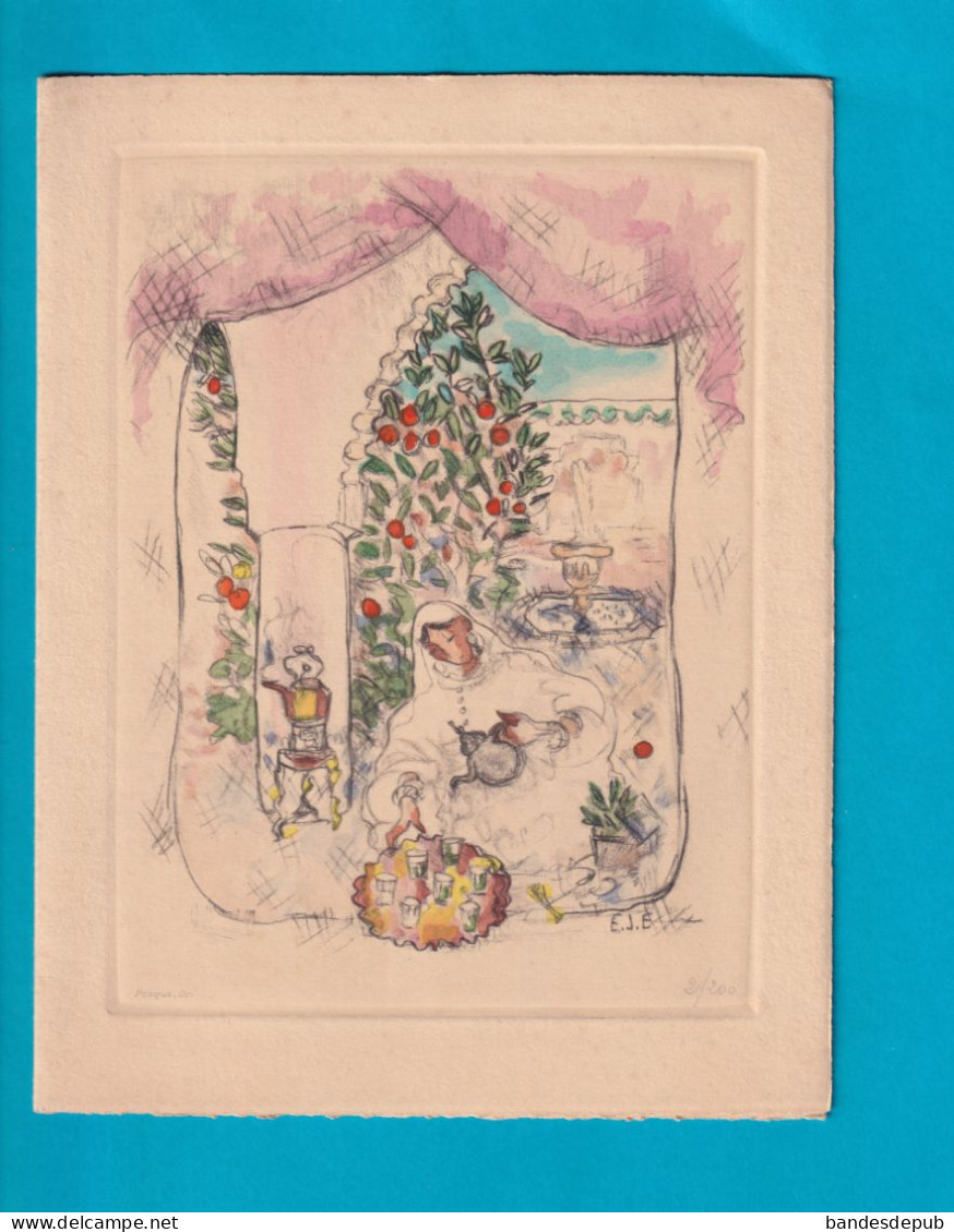 COMPTOIR  Phosphates Afrique Du Nord Rue Hamelin Paris Superbe Carte Voeux Illustrateur E.J.E  Orientalisme Heure Du Thé - Other & Unclassified