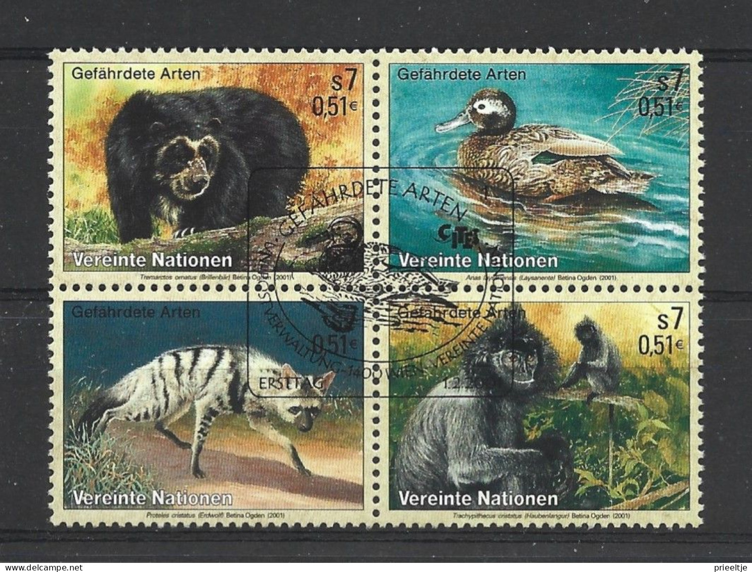 United Nations V. 2001 Fauna 4-block Y.T. 342/345 (0) - Used Stamps