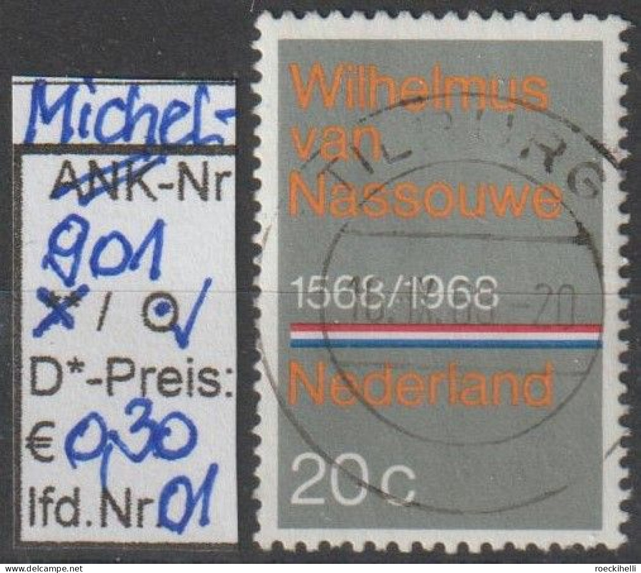 1968- NIEDERLANDE - SM "400 J. Nationalhymne" 20 C Mehrf. - O  Gestempelt - S. Scan (901o 01-03 Nl) - Oblitérés