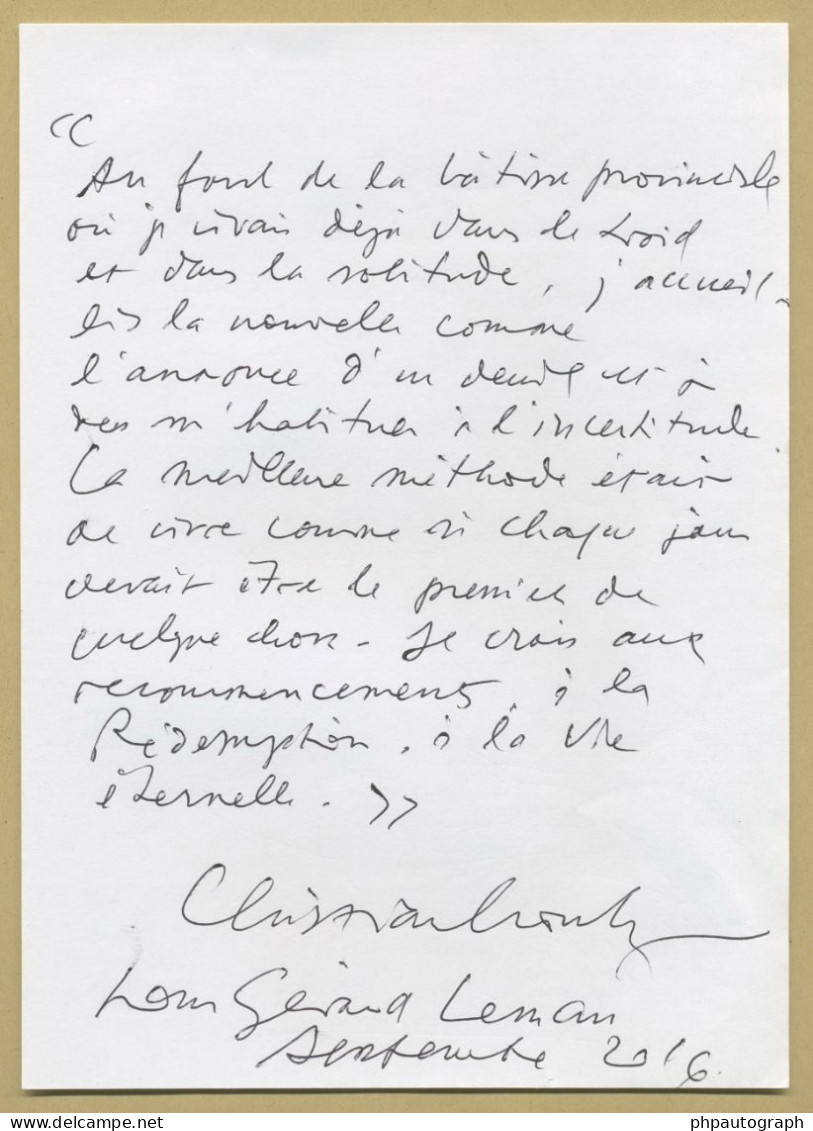 Christian Combaz - Écrivain Français - Rare Extrait Manuscrit Dédicacé + Photo - 2016 - Ecrivains