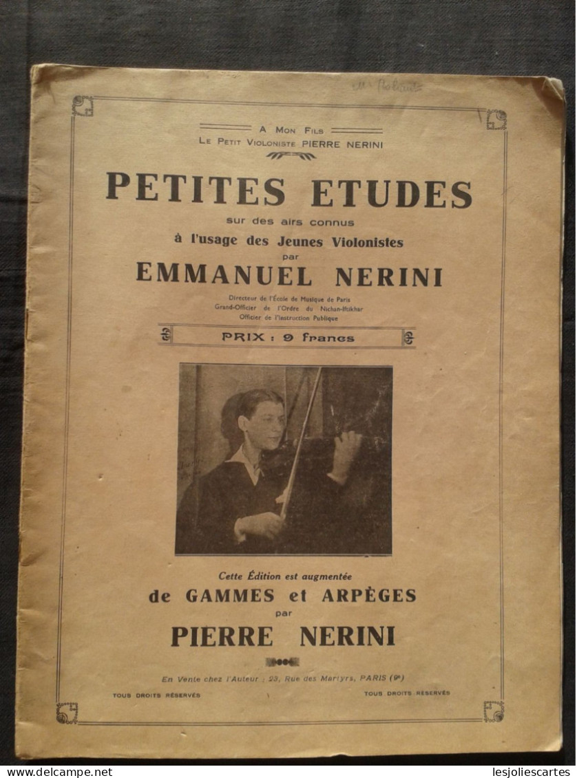 EMMANUEL ET PIERRE NERINI PETITES ETUDES SUR DES AIRS CONNUS POUR VIOLON PARTITION - Instrumentos Di Arco Y Cuerda