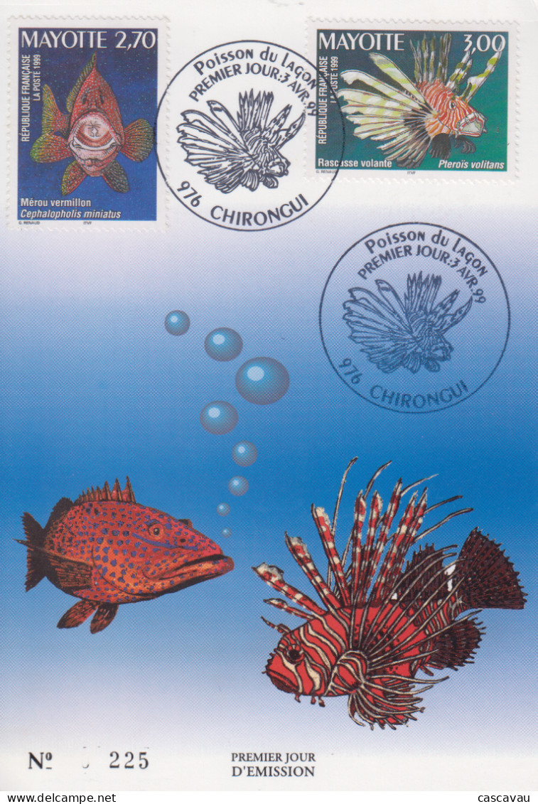 Carte  Maximum  1er  Jour    MAYOTTE     Poissons   Du  Lagon     CHIRONGUI     1999 - Other & Unclassified