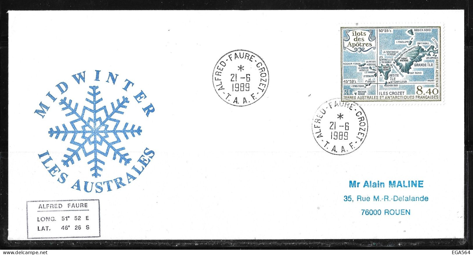 35 - Y&T  PA 103 Îlots Des Apôtres Sur Pli Cachet  Midwinter 21.6.1989 CROZET - - Midwinter