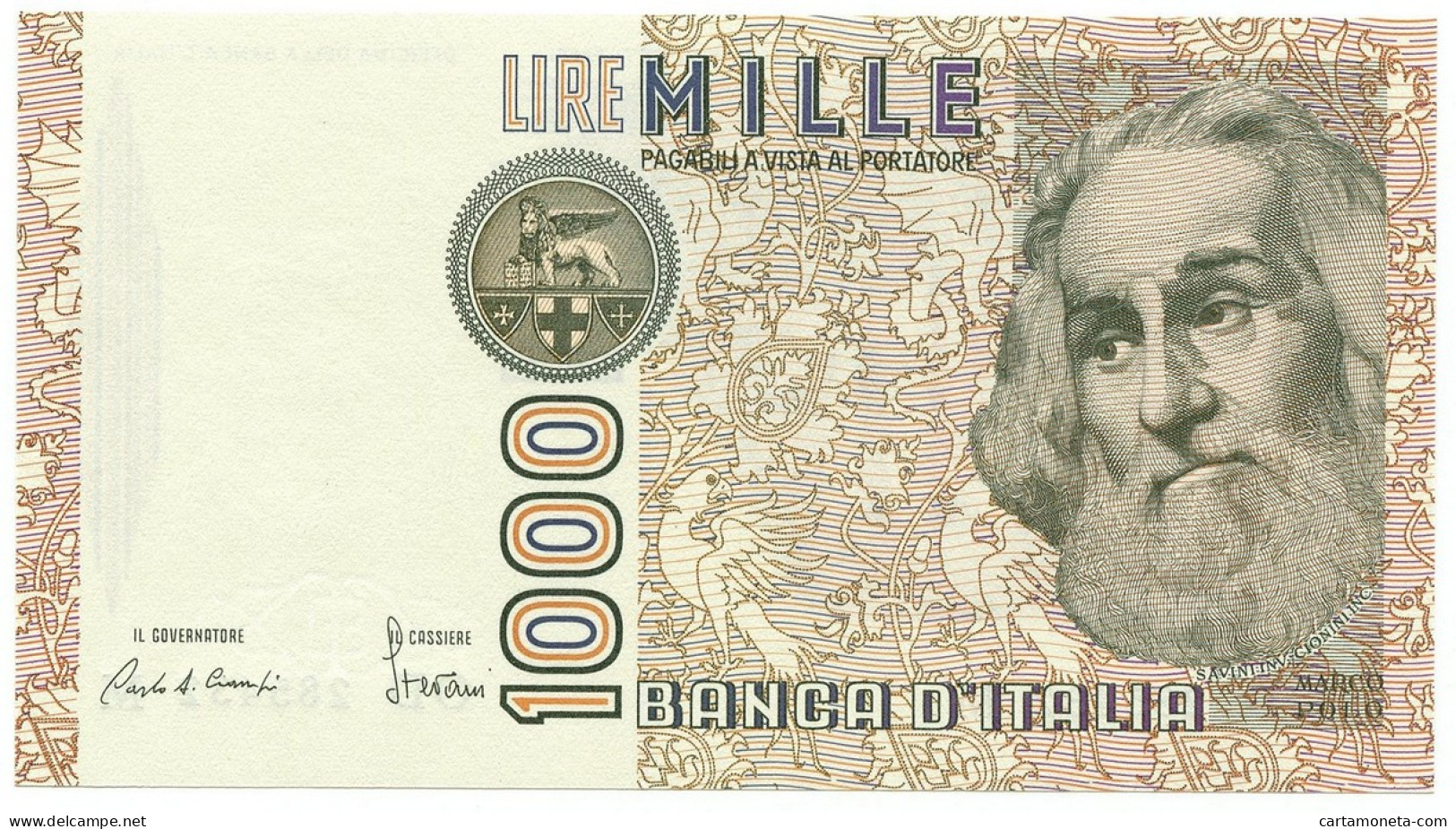 1000 LIRE MARCO POLO LETTERA D 28/10/1985 FDS - Otros & Sin Clasificación