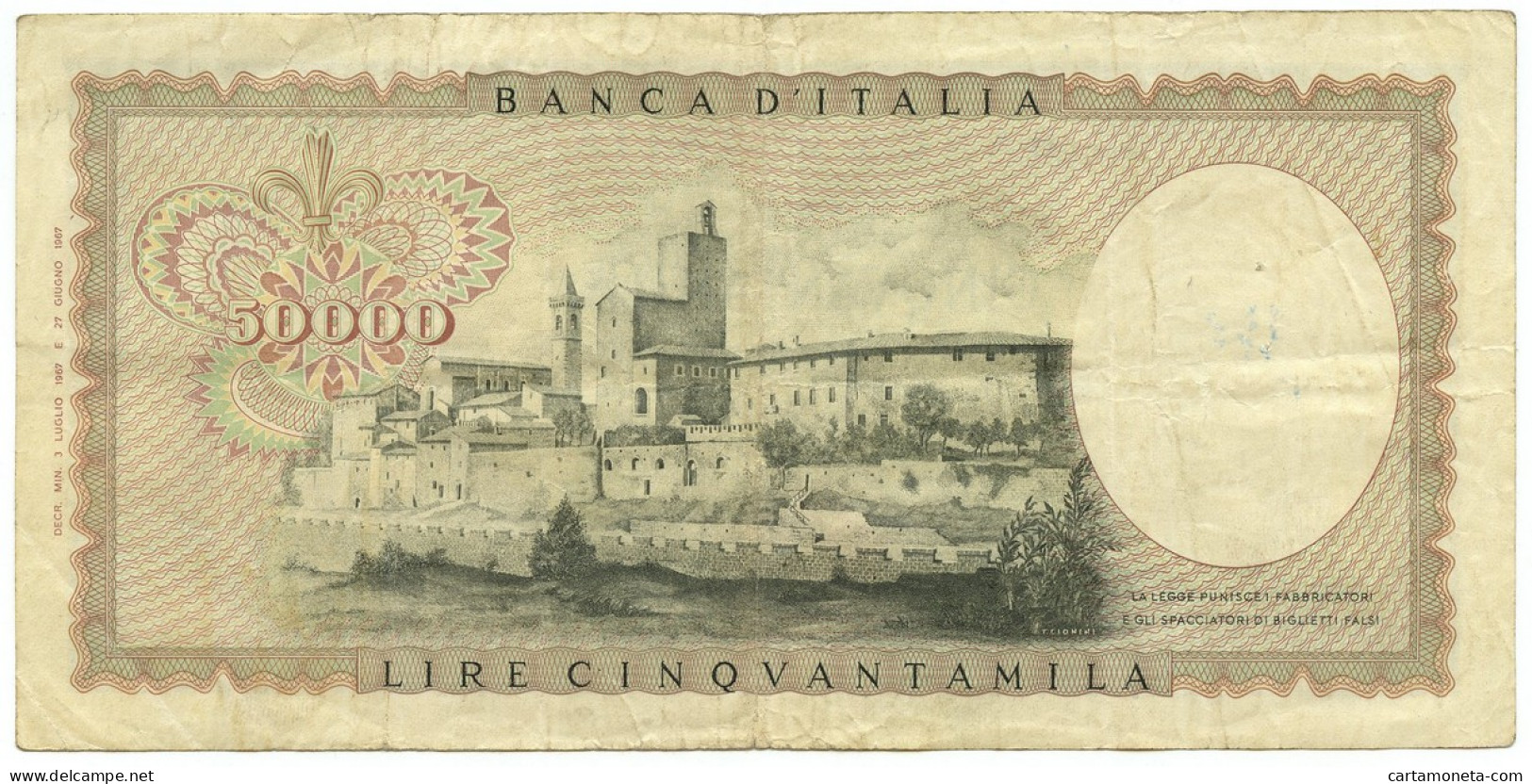 50000 LIRE BANCA D'ITALIA LEONARDO DA VINCI MEDUSA 03/07/1967 BB - Altri & Non Classificati