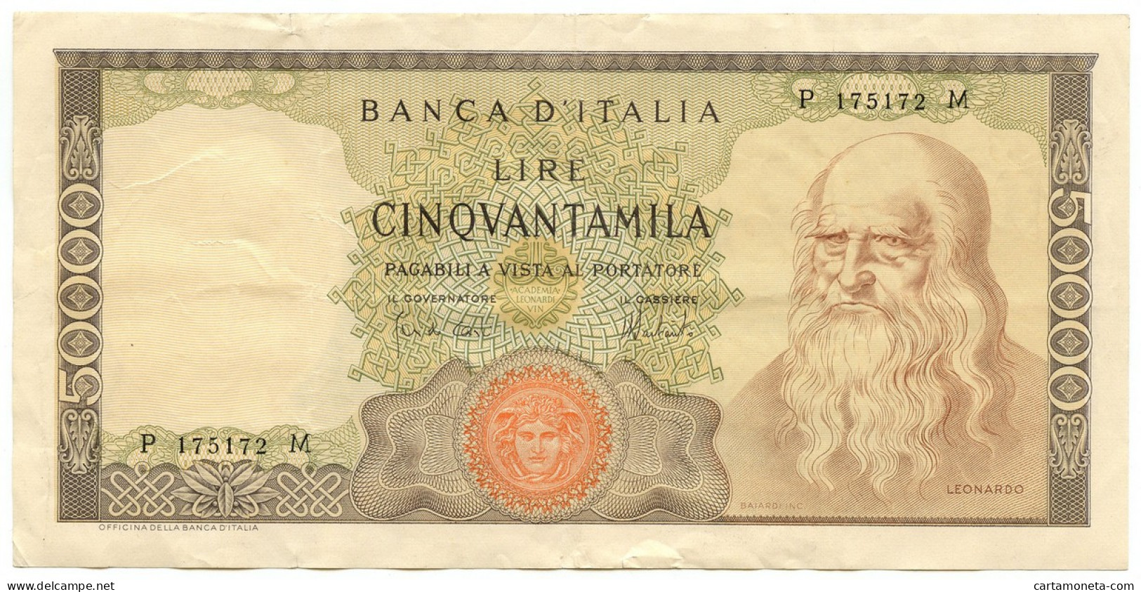 50000 LIRE BANCA D'ITALIA LEONARDO DA VINCI MEDUSA 04/02/1974 BB+ - Otros & Sin Clasificación