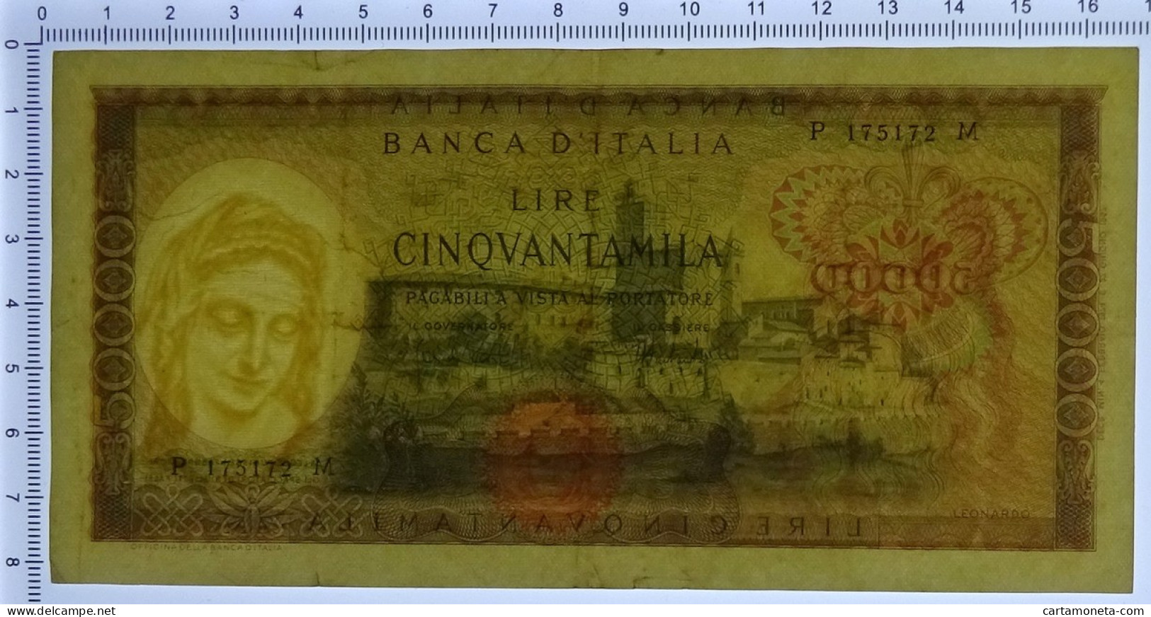 50000 LIRE BANCA D'ITALIA LEONARDO DA VINCI MEDUSA 04/02/1974 BB+ - Autres & Non Classés