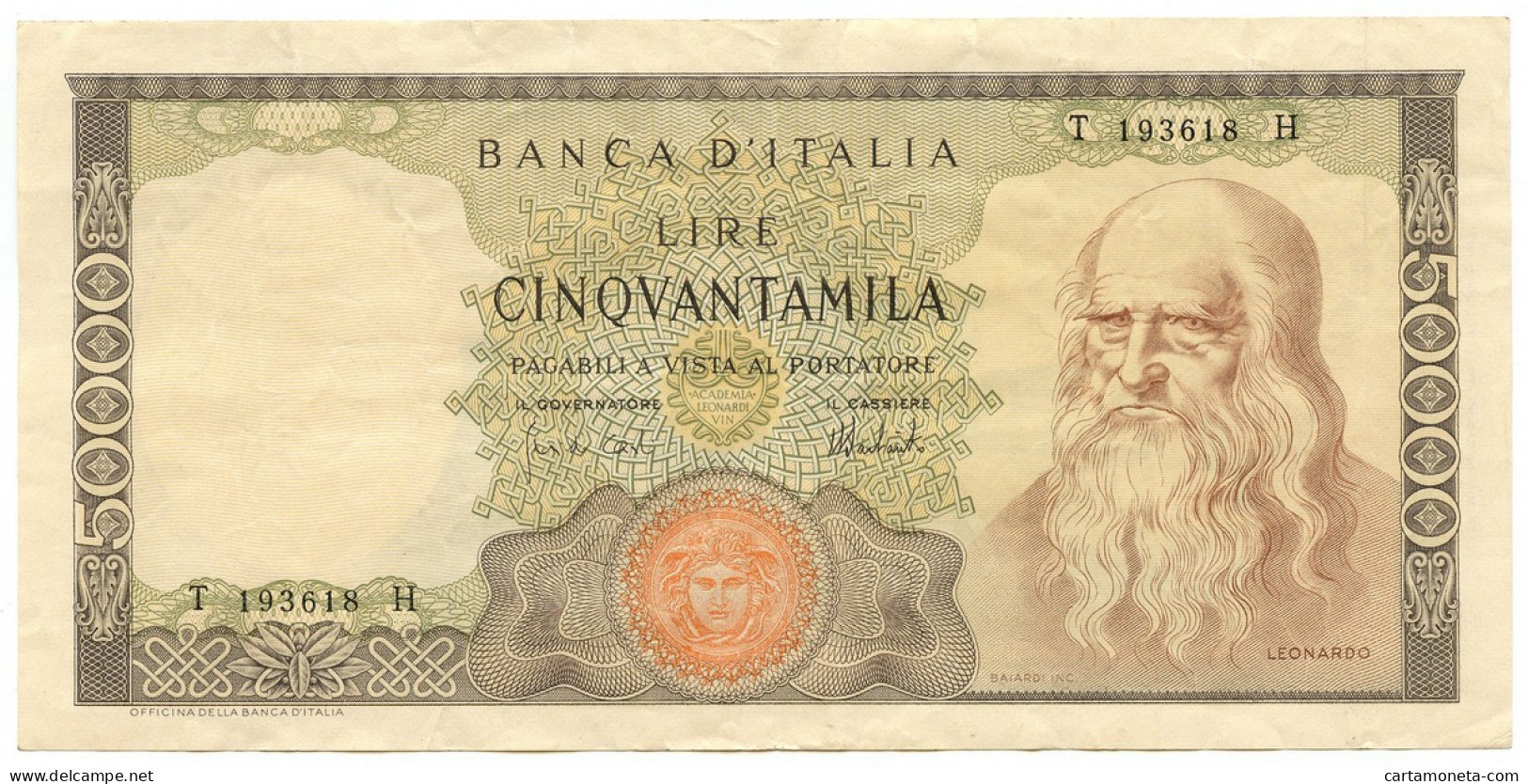 50000 LIRE BANCA D'ITALIA LEONARDO DA VINCI MEDUSA 16/05/1972 BB/SPL - Sonstige & Ohne Zuordnung