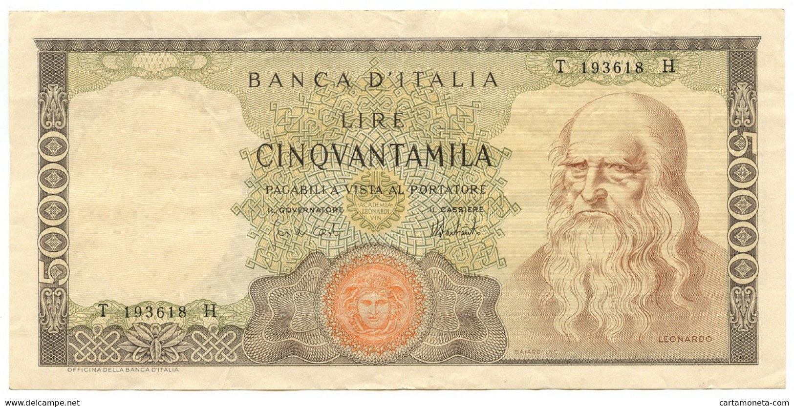 50000 LIRE BANCA D'ITALIA LEONARDO DA VINCI MEDUSA 16/05/1972 BB/SPL - Autres & Non Classés