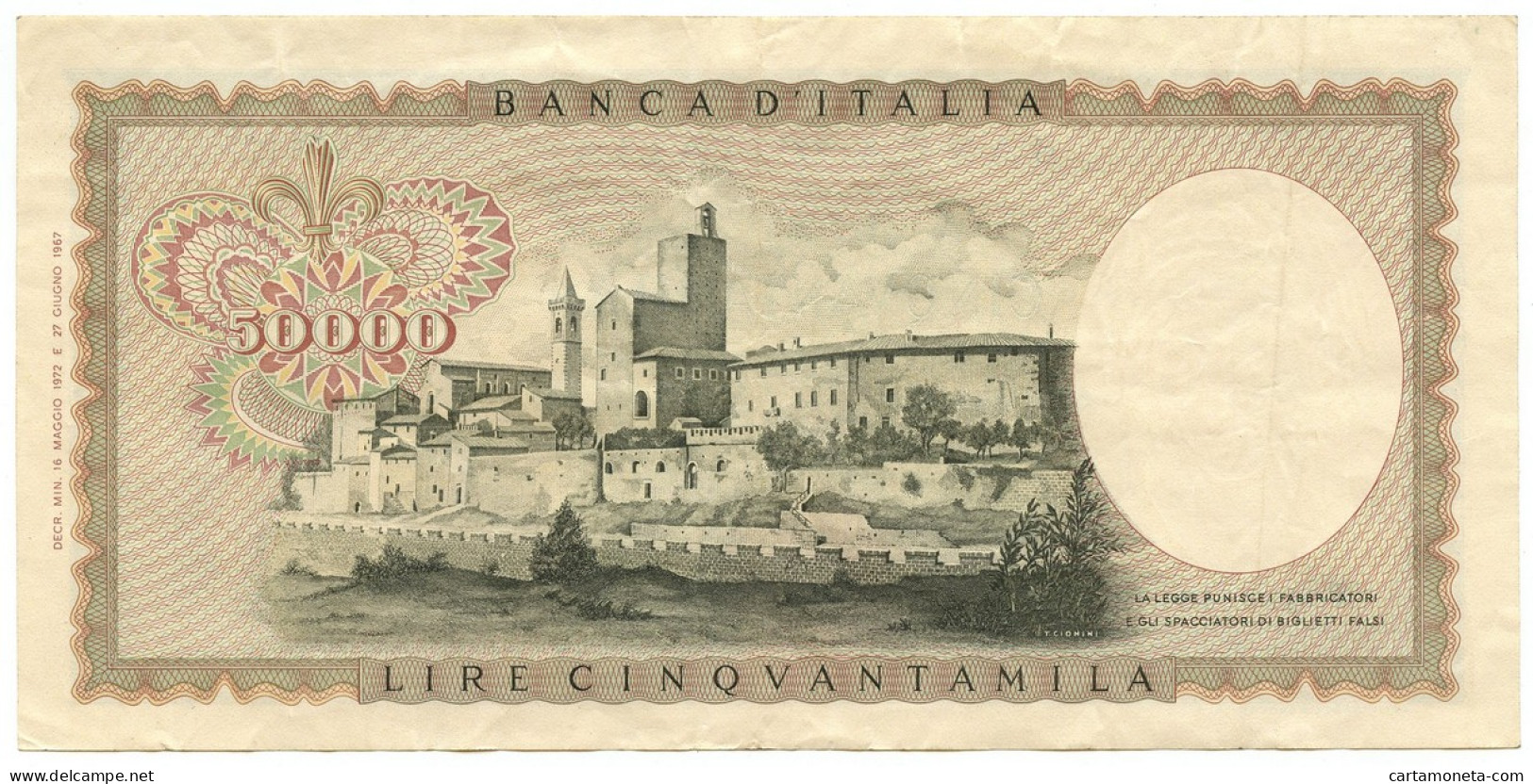 50000 LIRE BANCA D'ITALIA LEONARDO DA VINCI MEDUSA 16/05/1972 BB/SPL - Autres & Non Classés