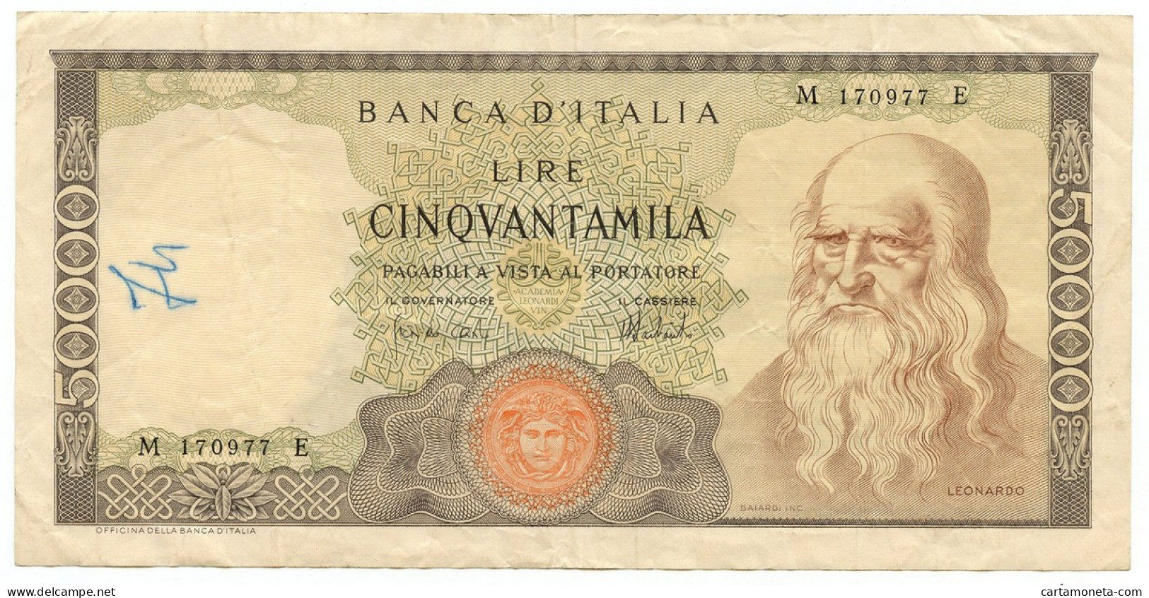 50000 LIRE BANCA D'ITALIA LEONARDO DA VINCI MEDUSA 16/05/1972 BB - Autres & Non Classés