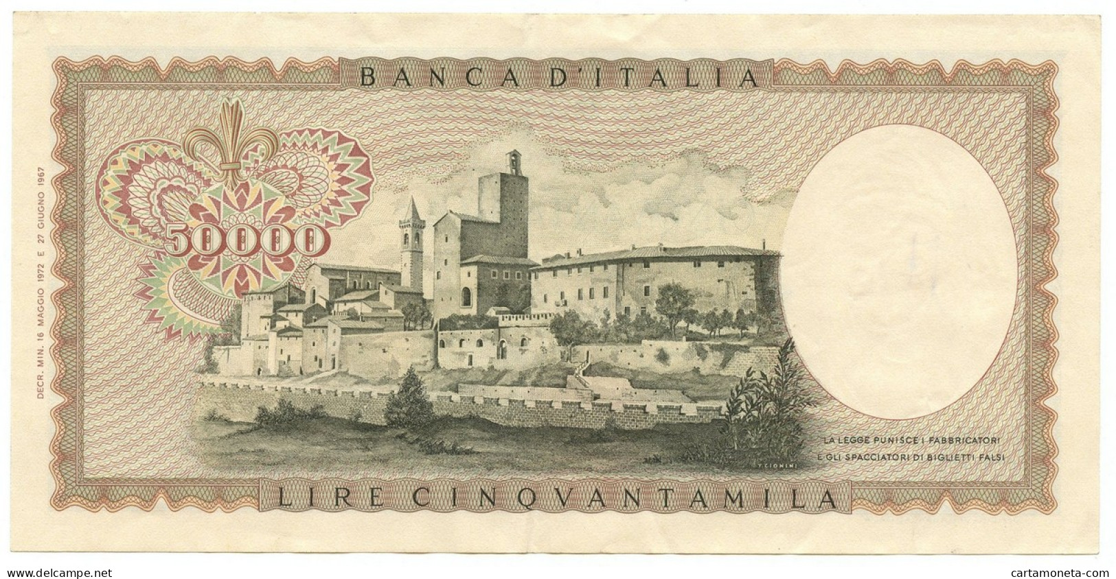 50000 LIRE BANCA D'ITALIA LEONARDO DA VINCI MEDUSA 16/05/1972 BB+ - Andere & Zonder Classificatie