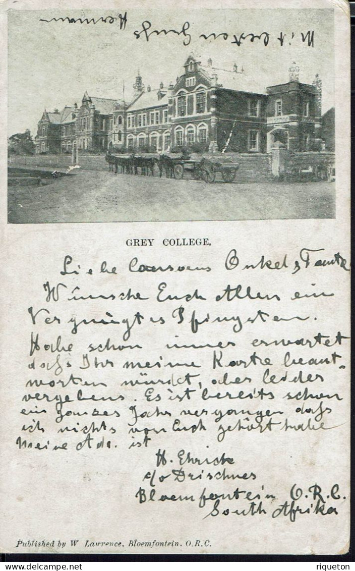 Orange. Affranchissement 1d Edouard VII Sur CPA "Grey Collège" Corresp. De Bloemfontein Du 4 Mai 1903, Pour Hamburg. - Oranje Vrijstaat (1868-1909)