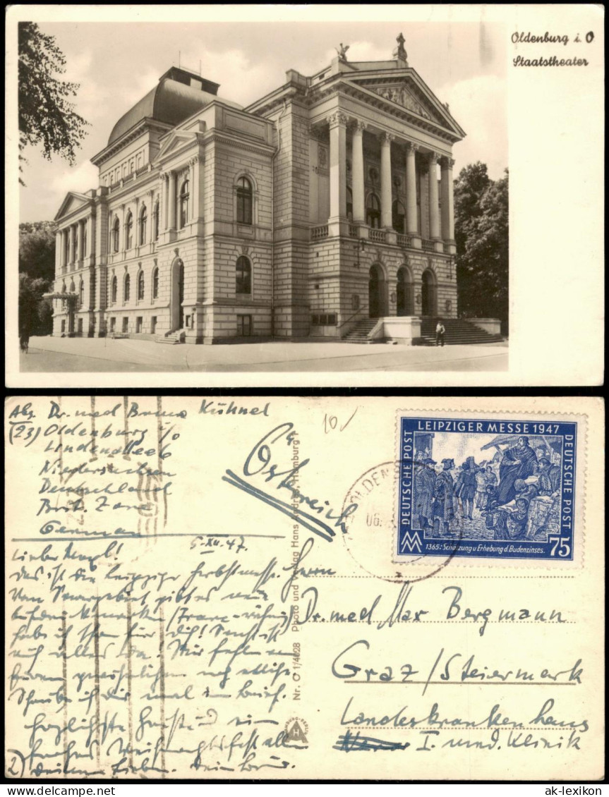 Ansichtskarte Oldenburg Theater 1947  Gel. Leipziger Messe BM Von Oldenburg - Oldenburg