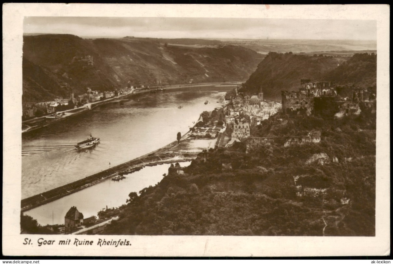 Ansichtskarte Sankt Goar Ruine Rheinfels - Stadtblick - Dampfer 1916 - St. Goar