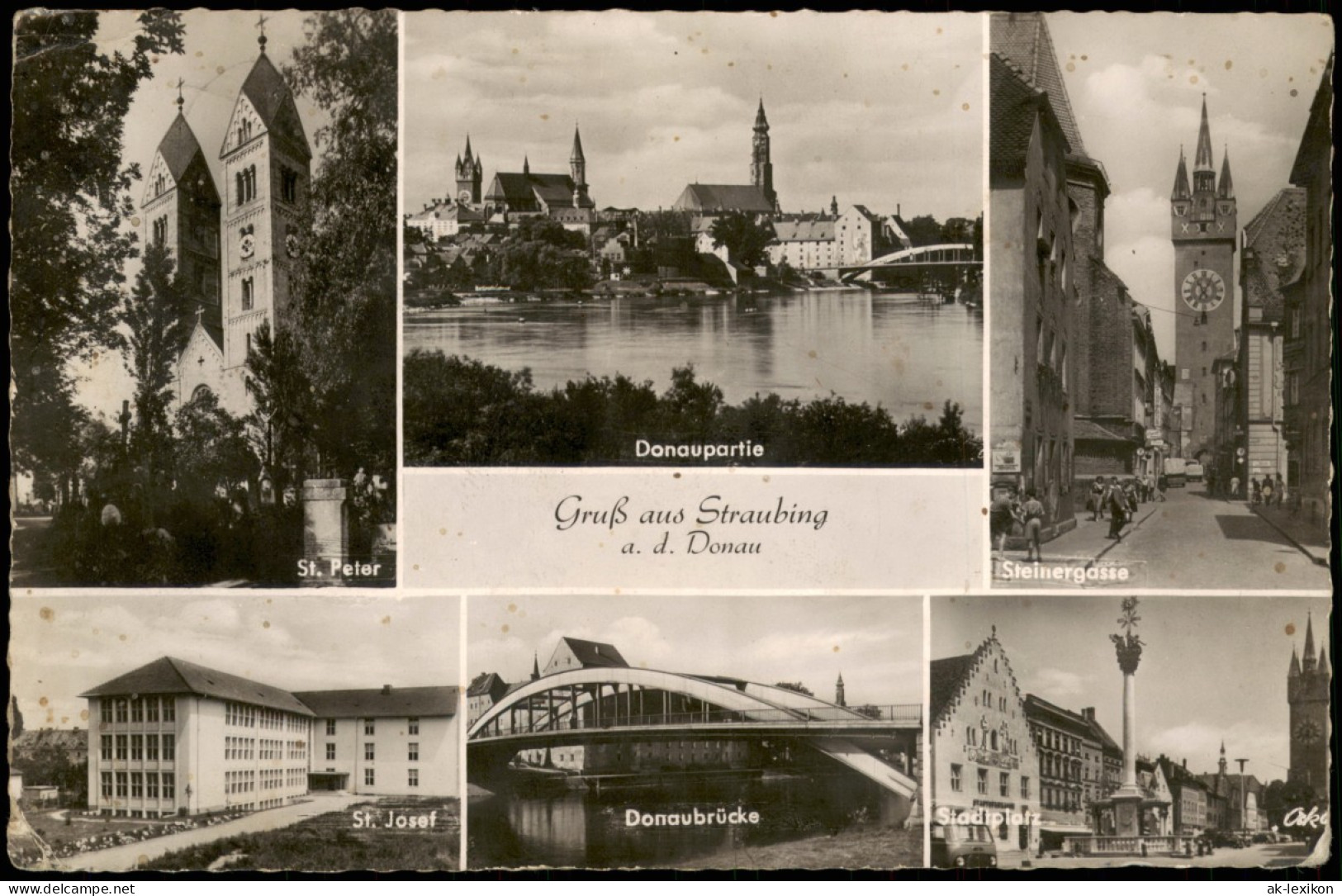 Straubing Mehrbildkarte Mit Kirche Steinergasse Donaubrücke Uvm. 1955 - Straubing