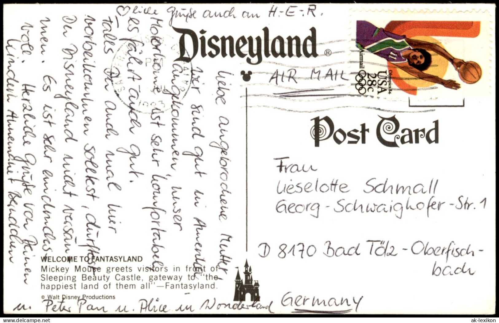 Postcard Anaheim Disneyland Mickey Mouse Castle 1993  Gel. Air Mail - Anaheim