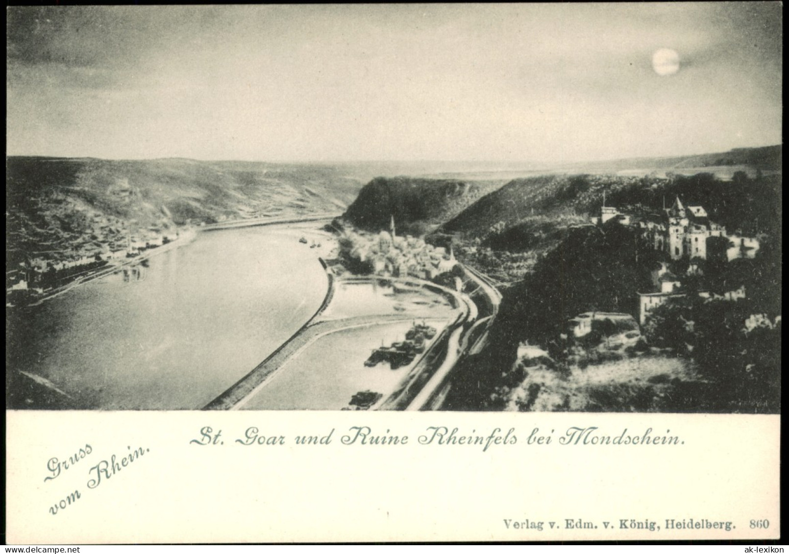 Sankt Goar Rhein Panorama Und Ruine Rheinfels Bei Mondschein 1900 Luna - St. Goar