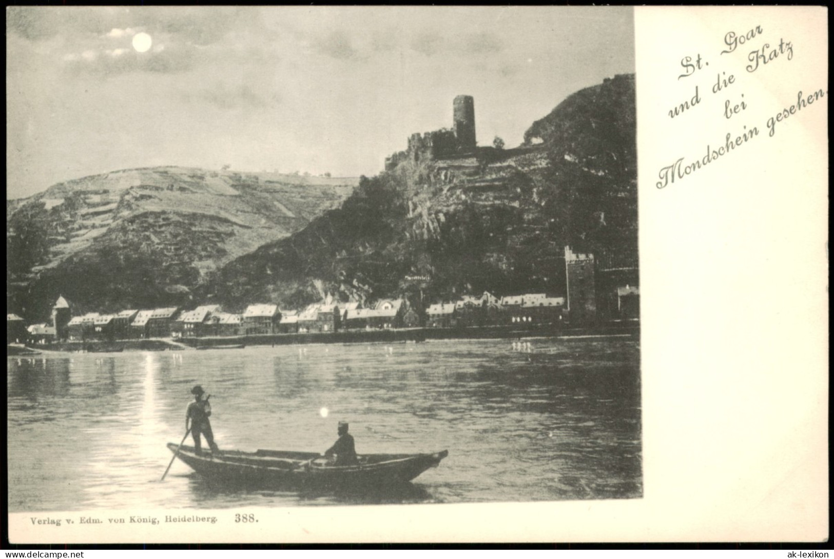 Sankt Goar Panorama-Ansicht Vom Rhein Aus, Bei Mondschein Mit Burg Katz 1900 - St. Goar