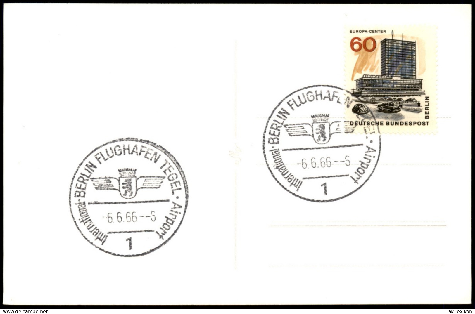 Tegel-Berlin EUROPA-CENTER Briefmakre   Sonderstempel Berlin  Flughafen 1966 - Tegel
