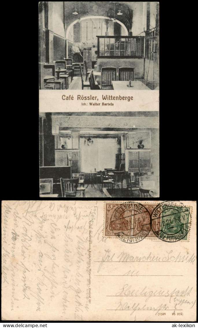 Ansichtskarte Wittenberge 2 Bild Café Rössler, Innenansichten 1921 - Wittenberge