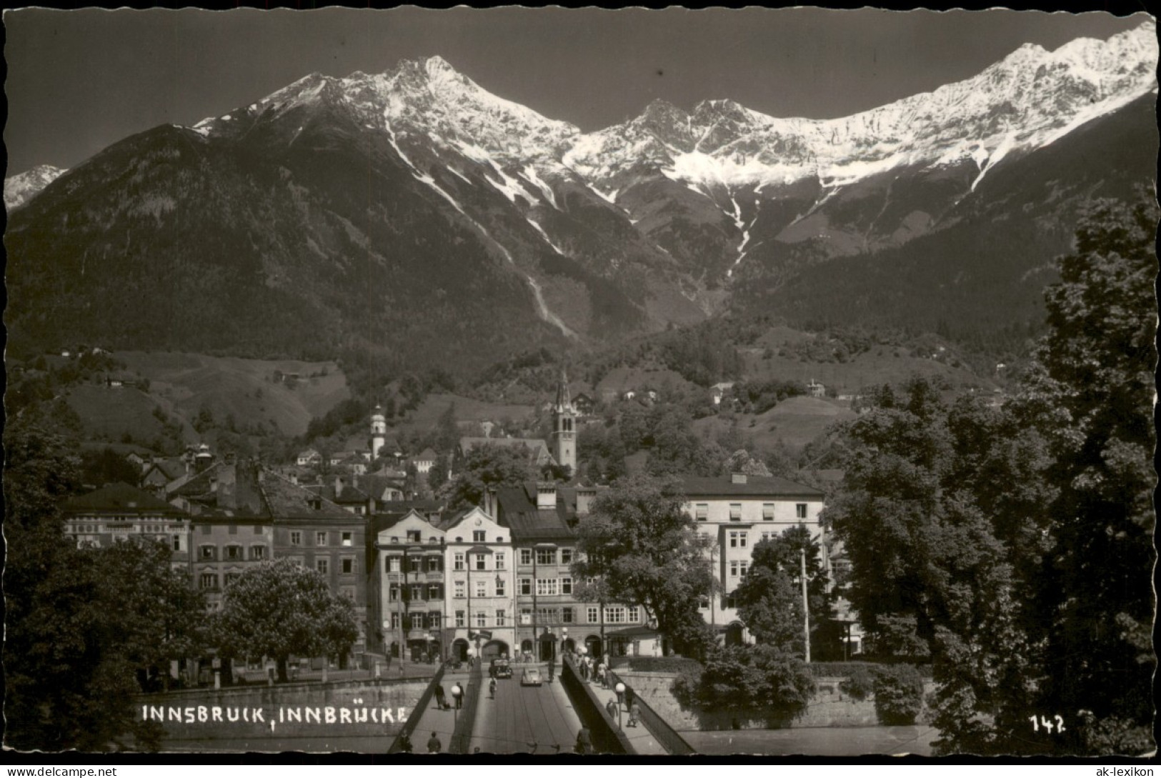 Ansichtskarte Innsbruck Panorama-Ansicht Alpen Blick, Inn-Brücke 1950 - Innsbruck