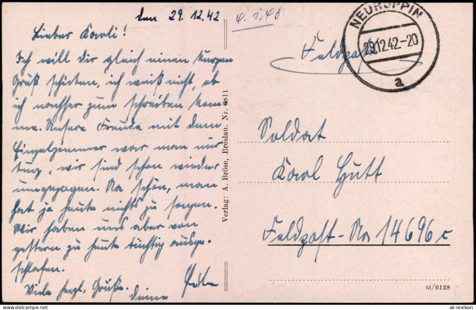 Ansichtskarte Neuruppin Friedrich-Wilhelm-Schule 1942  Gel. Feldpost WK2 - Neuruppin