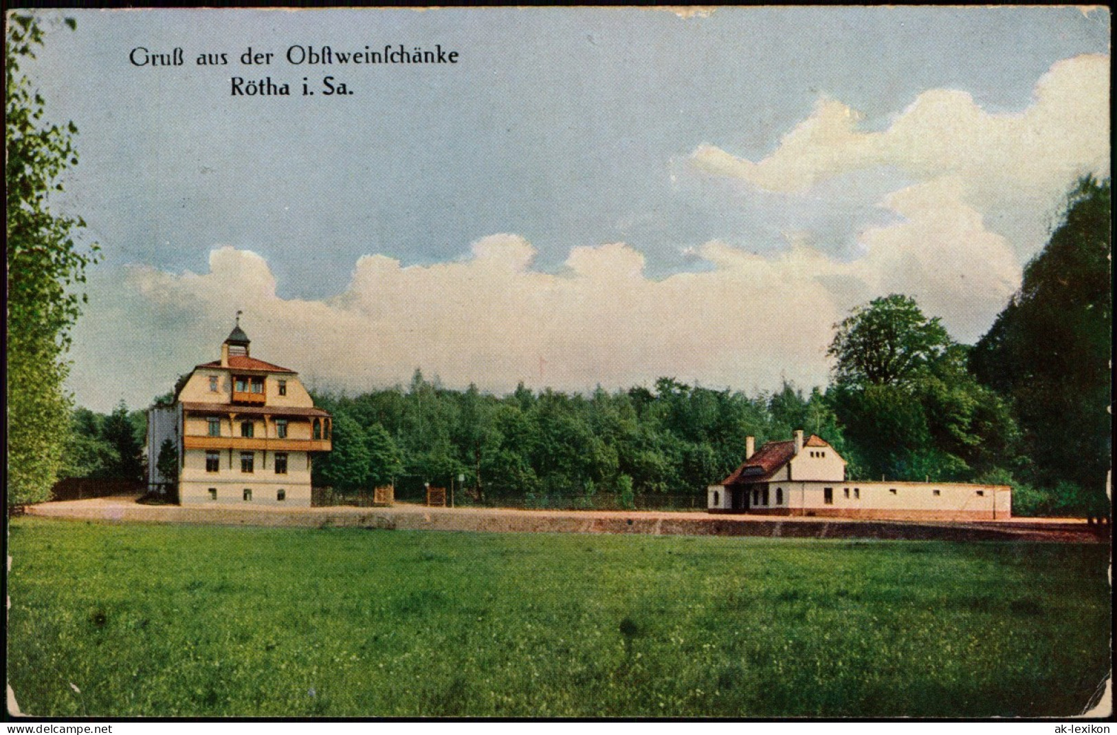 Ansichtskarte Rötha Gruß Aus Der Obftweinschänke 1917  Gel. Feldpost - Roetha