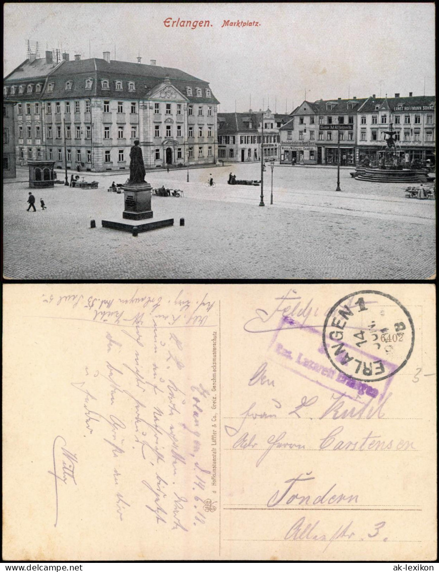 Ansichtskarte Erlangen Markt, Geschäfte 1918  Gel. Div. Feldpoststempel - Erlangen