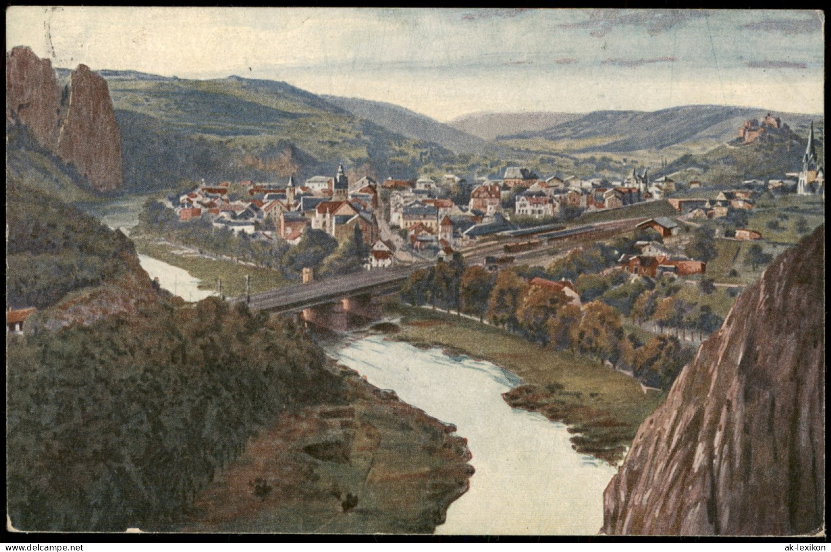 Bad Münster Am Stein-Ebernburg  Partie A.d. Nahe, Künstlerkarte 1920 - Bad Muenster A. Stein - Ebernburg