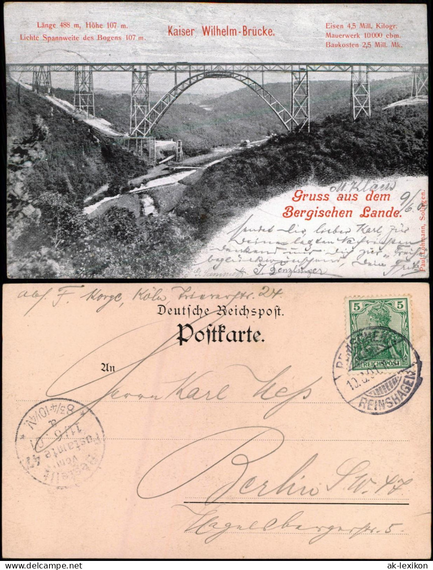 Ansichtskarte Remscheid Kaiser-Wilhelm-Brücke Mit Technik-Daten 1901 - Remscheid