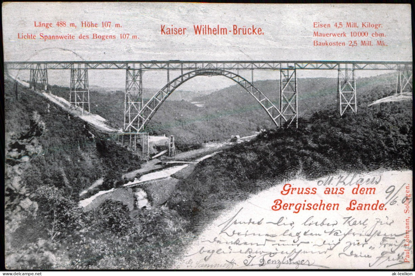 Ansichtskarte Remscheid Kaiser-Wilhelm-Brücke Mit Technik-Daten 1901 - Remscheid
