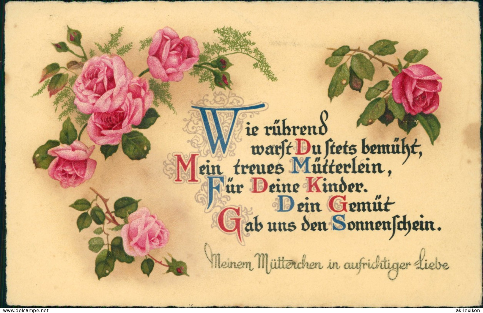 Ansichtskarte  Glückwunsch - Muttertag Sruch Von Rosen Umrandet 1922 - Fête Des Mères
