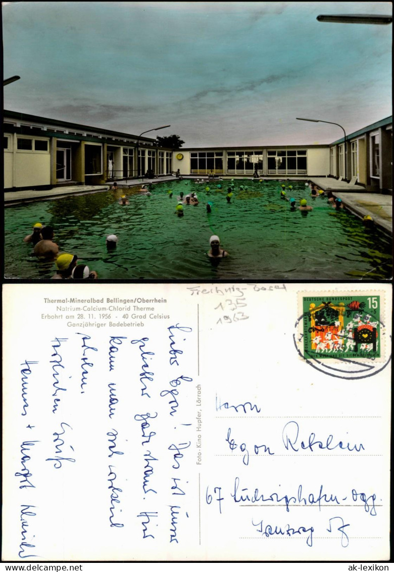 Ansichtskarte Bad Bellingen Schwimmbad, Fotokarte 1964  Gel. Bahnpoststempel - Bad Bellingen
