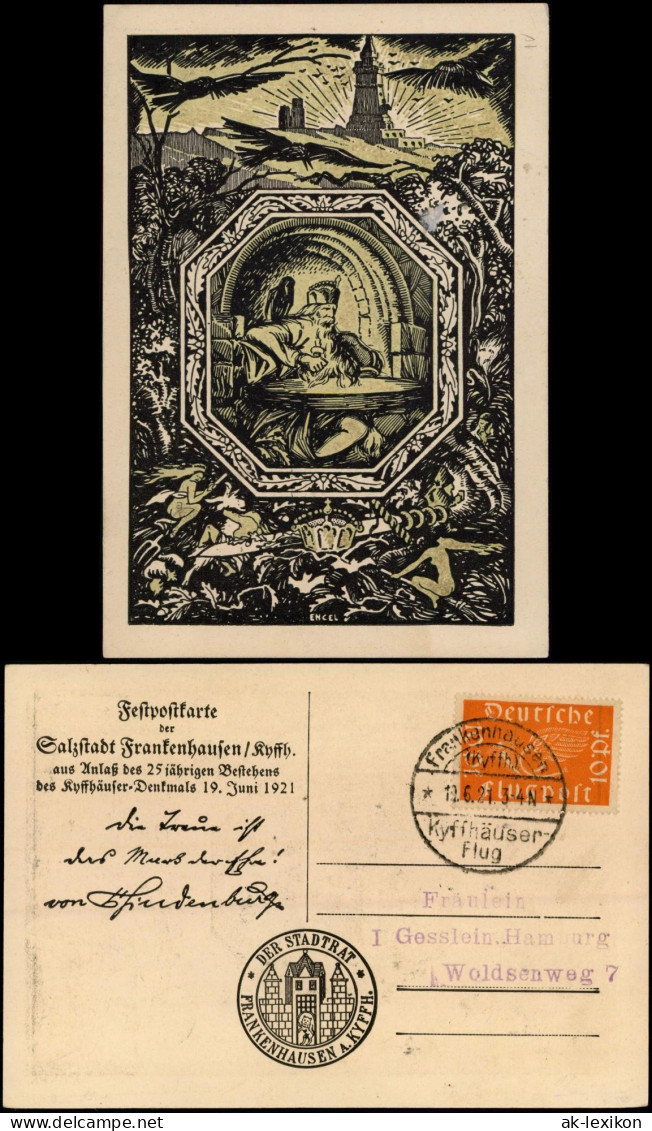 Bad Frankenhausen Festpostkarte   1921 Stempel Kyffhäuser-Flug Flugmarke 10 Pf - Bad Frankenhausen