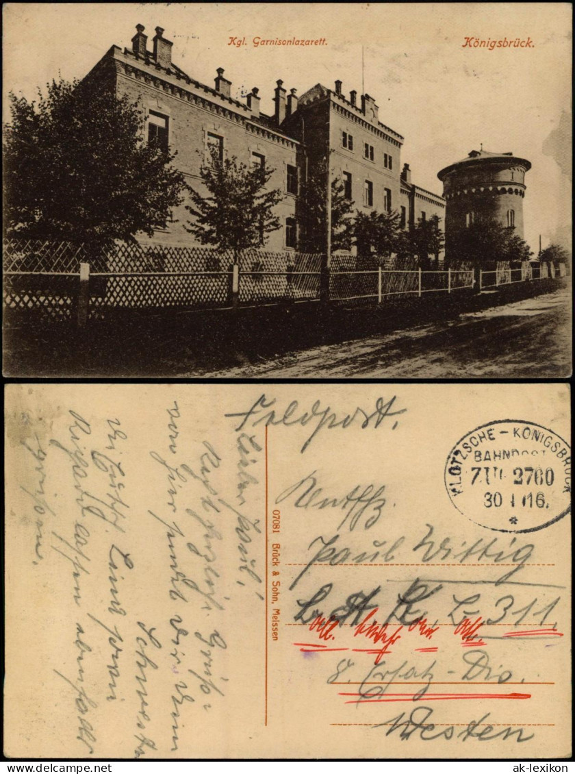 Königsbrück Garnisonlazarett. 1916  Gel. Feldpost Bahnpoststempel Klotzsche KB - Koenigsbrueck