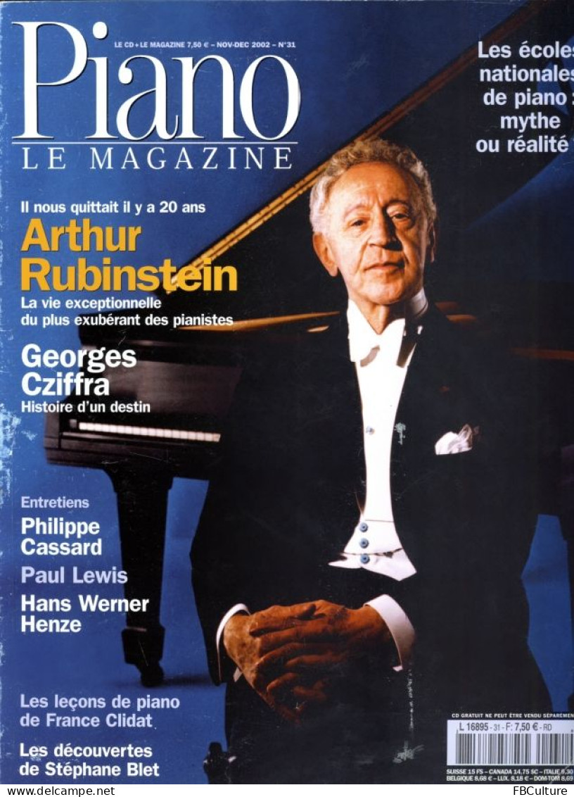 Piano Magazine N° 31 Avec CD - Nov-Déc 2002 - Arthur Rubinstein - Muziek