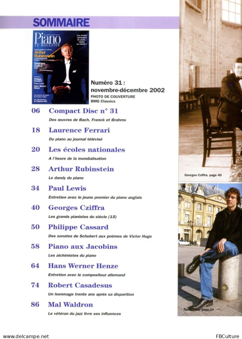 Piano Magazine N° 31 Avec CD - Nov-Déc 2002 - Arthur Rubinstein - Musique