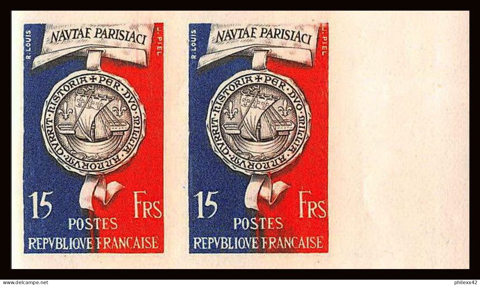 France N°906 Bimillénaire De Paris Sceau Médaille Non Dentelé ** MNH (Imperf) Paire - 1951-1960