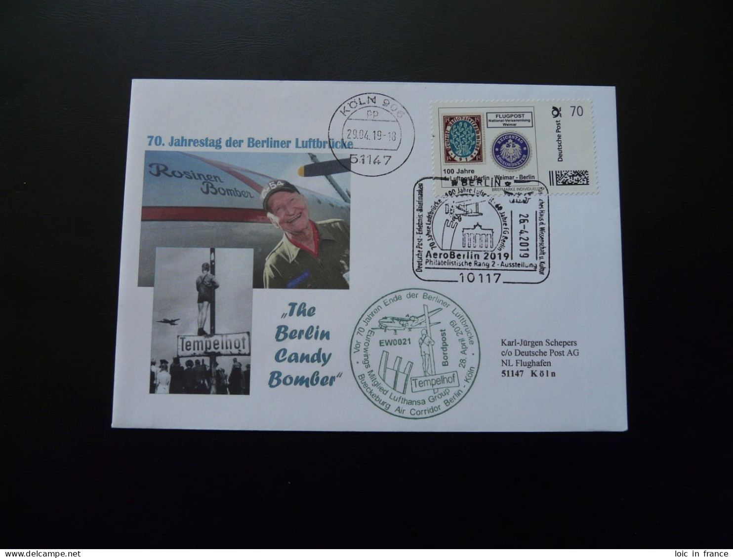 Lettre Cover 70 Jahre Berliner Luftbrucke Lufthansa 2019 (briefmarke Individuell Luftpost Weimar Berlin) - Personnalized Stamps