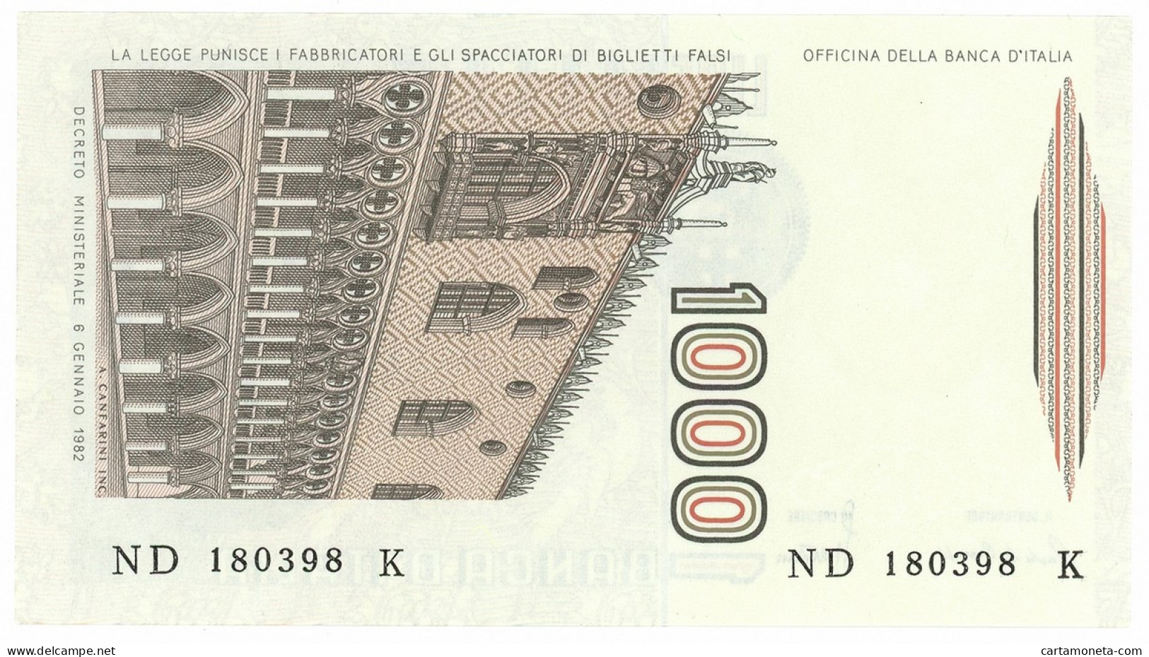 1000 LIRE MARCO POLO LETTERA D 28/10/1985 FDS - Otros & Sin Clasificación