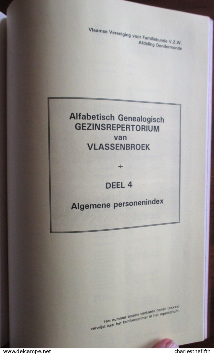 REPERTORIUM VAN DE FAMILIES TE VLASSENBROEK ( Baasrode )  door R. BIJL - genealogisch overzicht via de parochieregisters