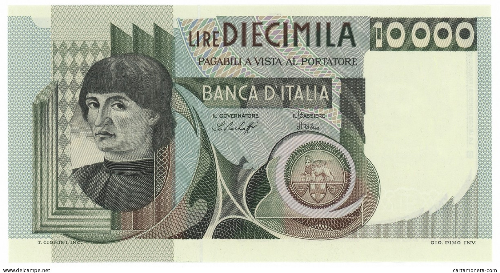 10000 LIRE RITRATTO D'UOMO A MEZZOBUSTO ANDREA DEL CASTAGNO 30/10/1976 FDS-/FDS - Altri & Non Classificati