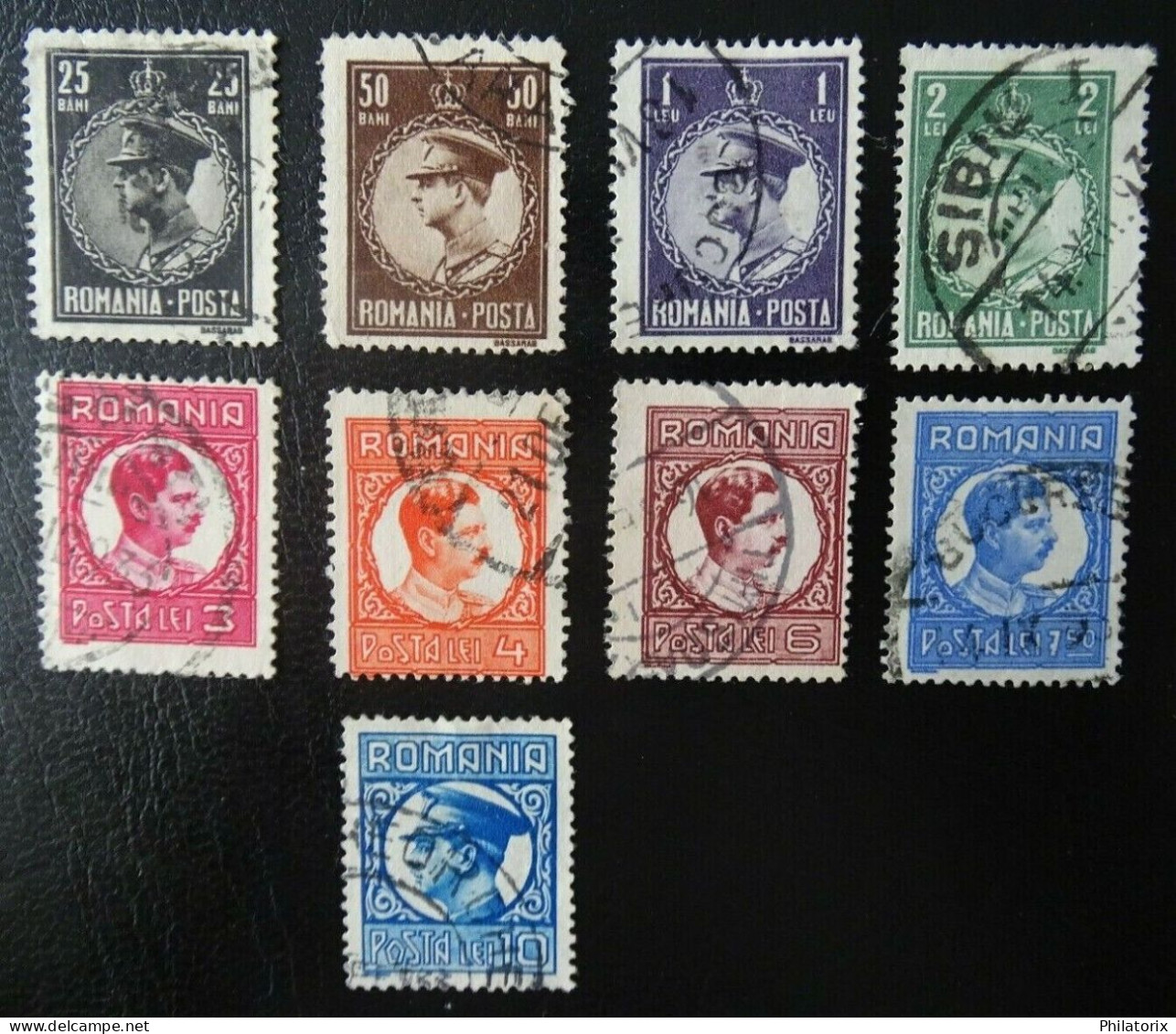 Rumänien Mi 425-434 , Sc 405-414 , Karl II , Wz 7 CC , Gestempelt, Unvollständig/Incomplete - Gebruikt