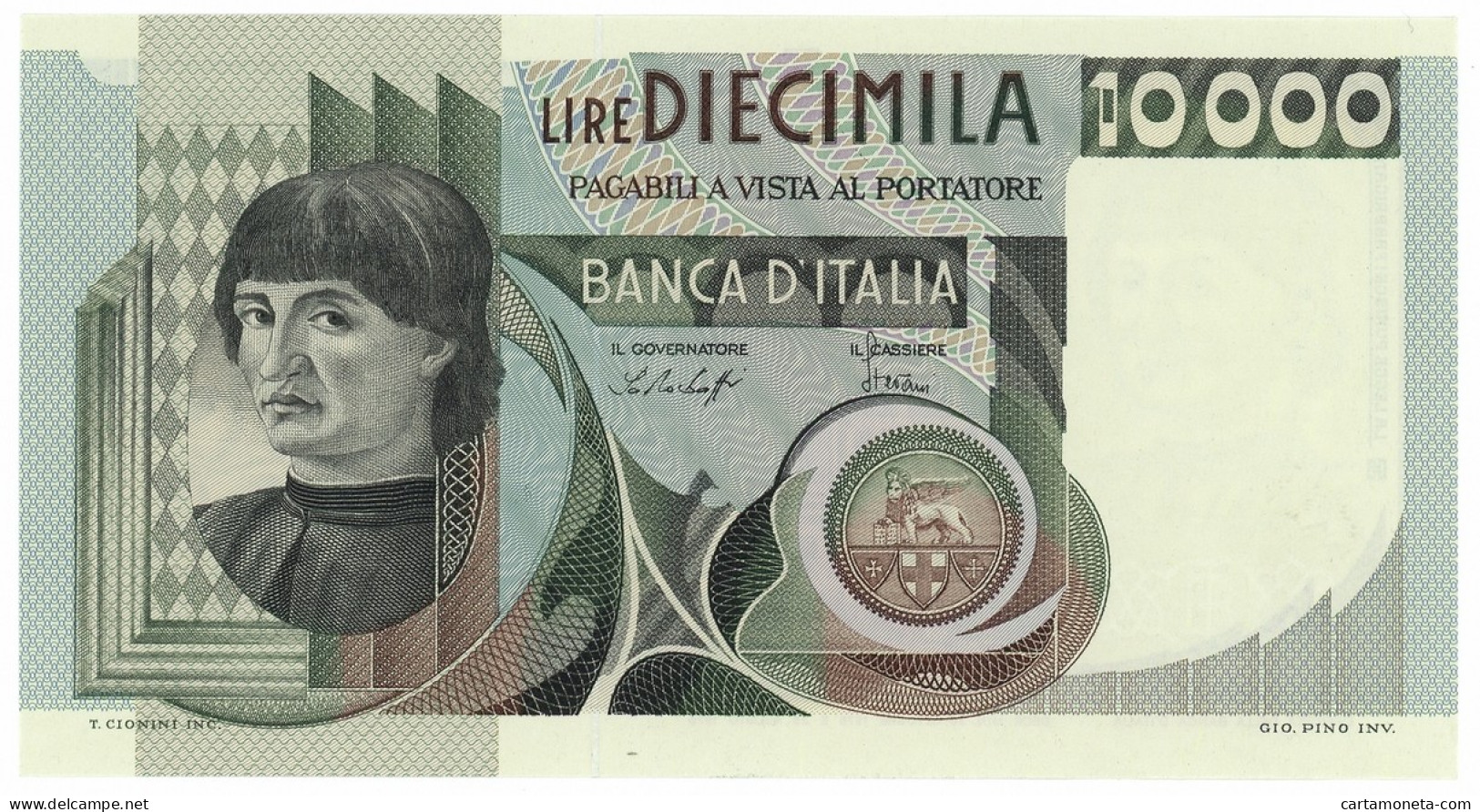 10000 LIRE RITRATTO D'UOMO A MEZZOBUSTO ANDREA DEL CASTAGNO 30/10/1976 SUP - Other & Unclassified