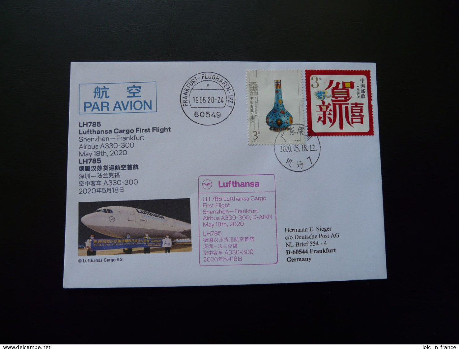 Lettre Premier Vol First Flight Cover Shenzen China To Frankfurt Airbus A330 Lufthansa 2019 - Covers & Documents