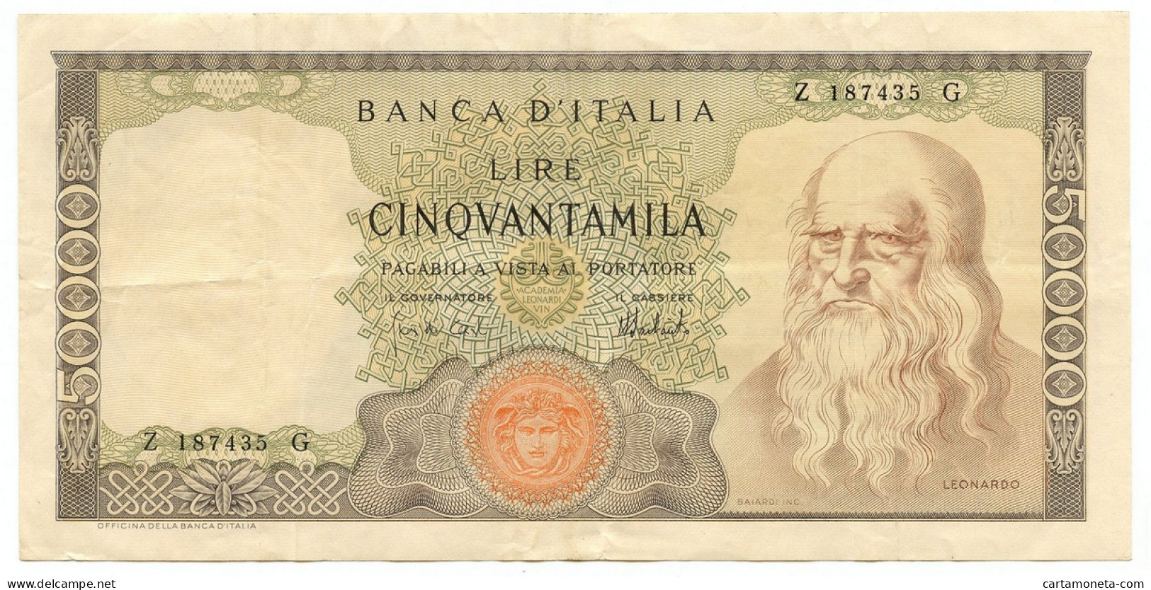 50000 LIRE BANCA D'ITALIA LEONARDO DA VINCI MEDUSA 16/05/1972 BB+ - Altri & Non Classificati