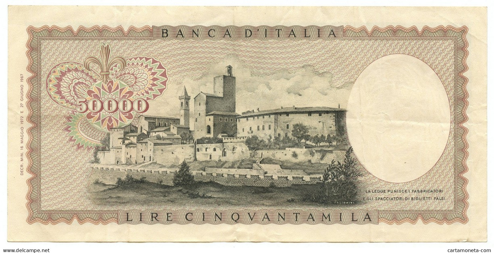 50000 LIRE BANCA D'ITALIA LEONARDO DA VINCI MEDUSA 16/05/1972 BB+ - Autres & Non Classés