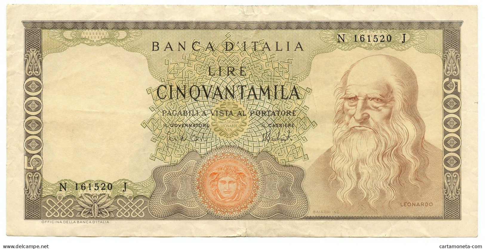 50000 LIRE BANCA D'ITALIA LEONARDO DA VINCI MEDUSA 16/05/1972 BB/BB+ - Other & Unclassified